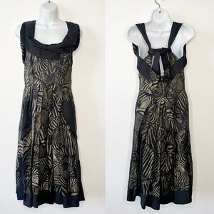 Isabel De Pedro Abstract Sleeveless Black Collar Pleated Dress Size 6